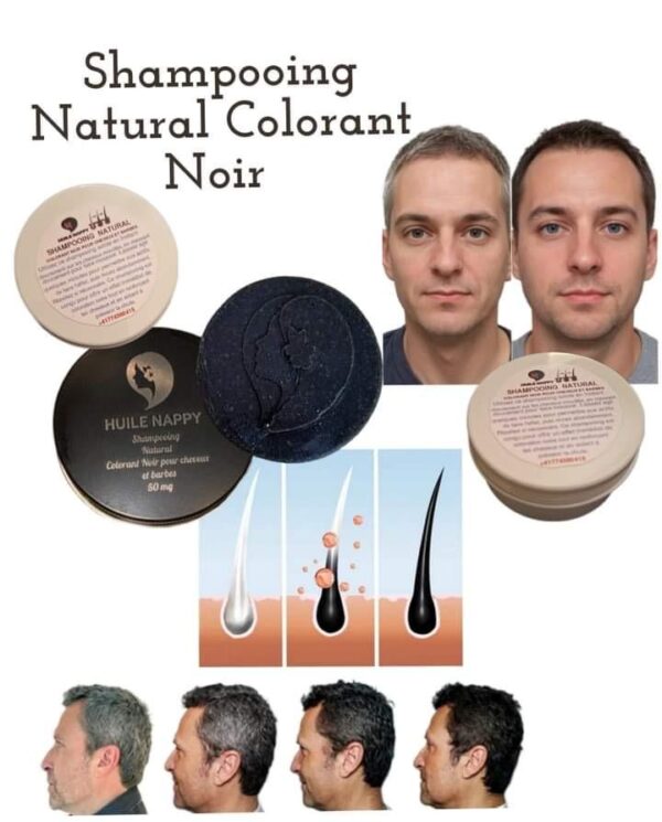 Shampoing natural colorant noir pour cheveux et barbes